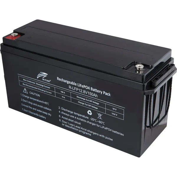 Ritar Lithium 12V LiFePO4-batteri 150Ah med 100A BMS