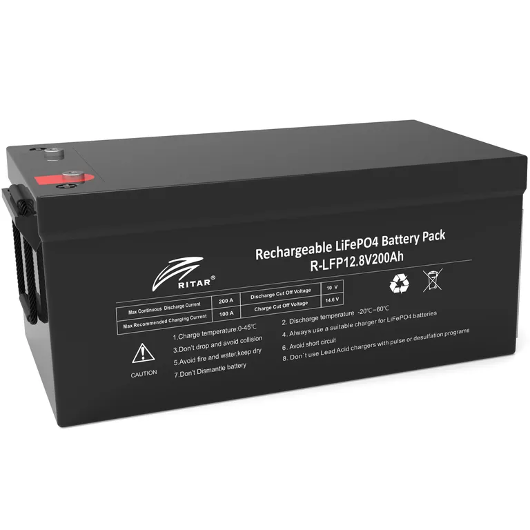 Ritar Lithium 12V LiFePO4-batteri 200Ah med 100A BMS